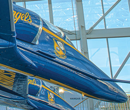 Vacation Artfully National Naval Aviation Museum view of front of blue angels plane