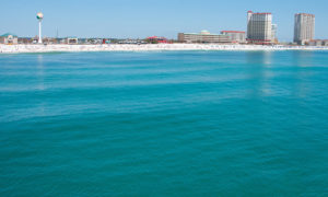 view of Pensacola beach from the Gulf of Mexico