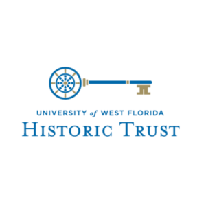 University of West Florida Historic Trust logo, features a blue antique key with compass and golden accents